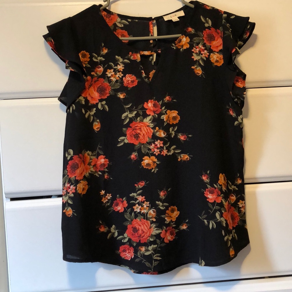 E A M black floral blouse